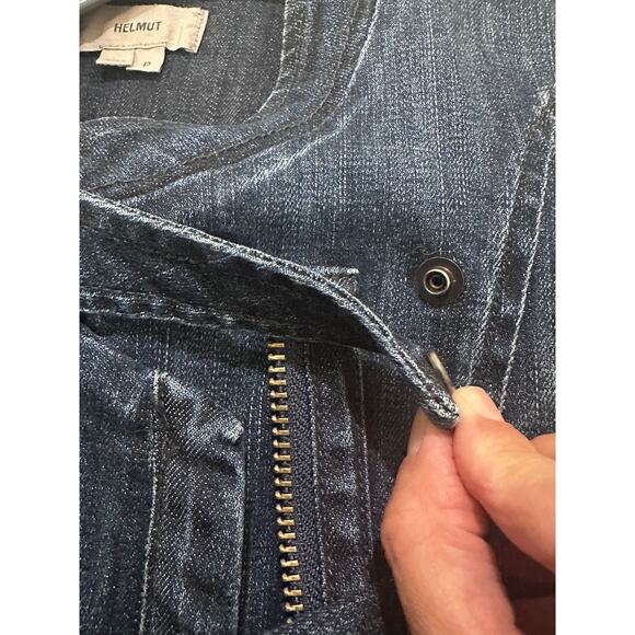 Helmut Lang Dark Wash Denim Moto Jacket With Pockets, size (S) P - Picture 7 of 11